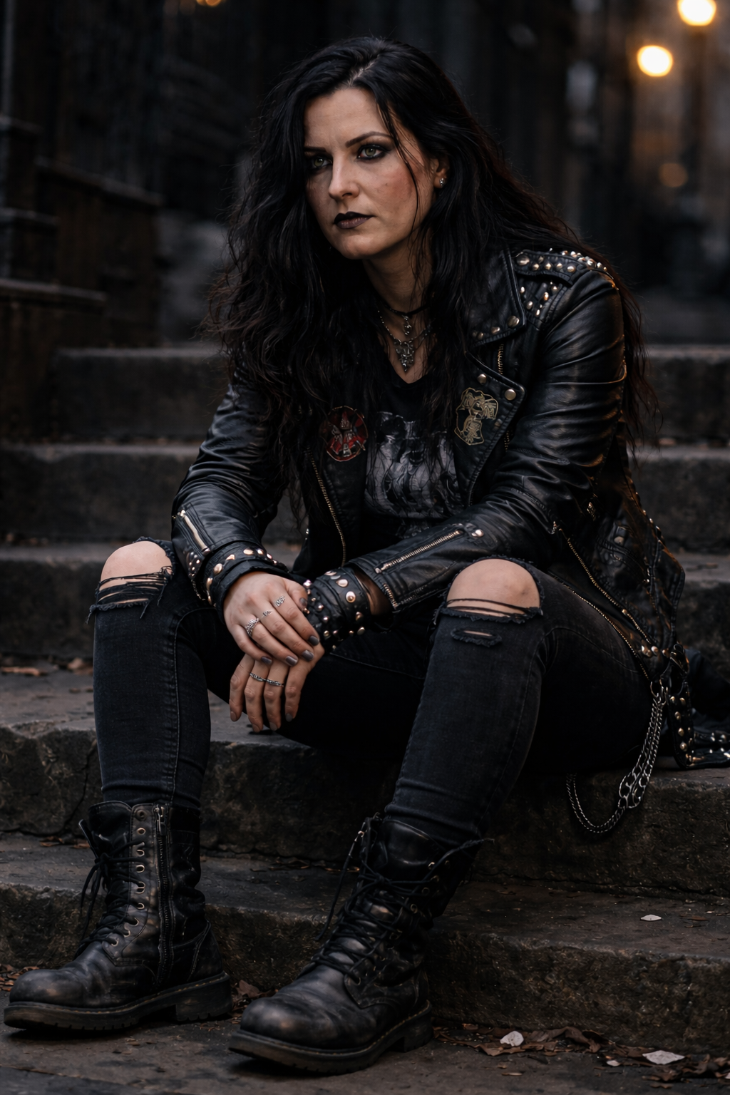 Metalhead bei Dämmerung in der Stadt